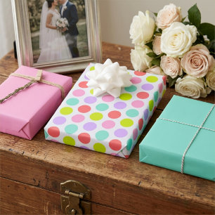 Carnation Pink, Robin Egg Blue Colorful Polka Dots Wrapping Paper Sheets