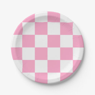 Carnation Pink/White Checkered Paper Plates