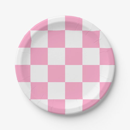 Carnation PinkWhite Checkered Paper Plates