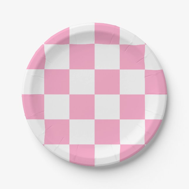 Carnation Pink/White Checkered Paper Plates (Front)