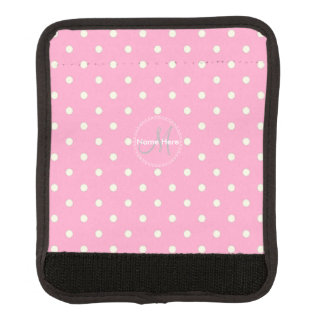 Carnation Pink & White Polka Dots. Custom Name Luggage Handle Wrap