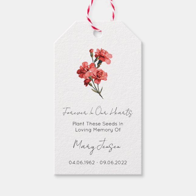 Carnation Seed Packet Funeral Gift Tags (Front)