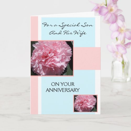 Carnation Son And Wife Personalised Anniversary Card
