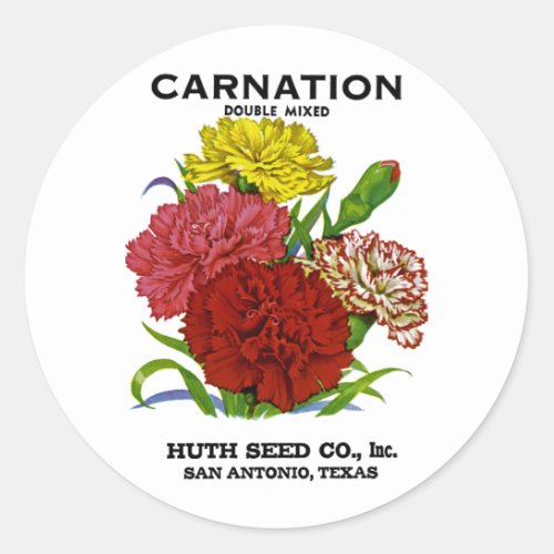 Carnation Vintage Seed Packet Classic Round Sticker