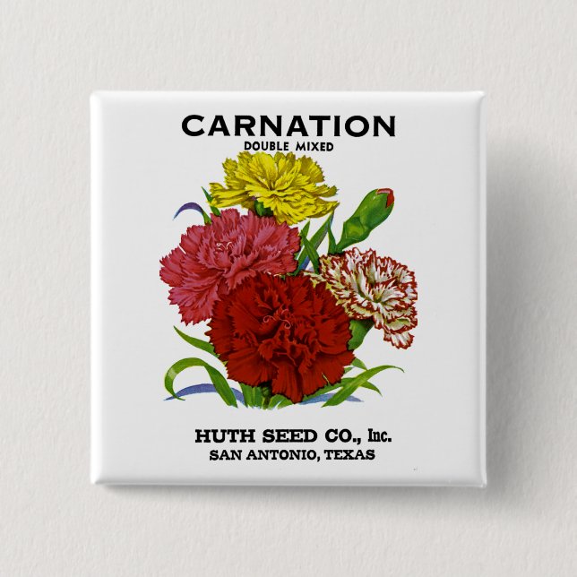 Carnation Vintage Seed Packet Pinback Button (Front)
