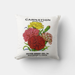 Carnation Vintage Seed Packet Throw Pillow
