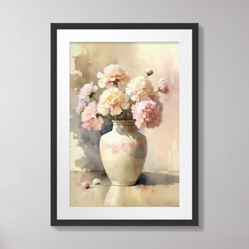 Carnation Watercolor Painting January Birth Flower Framed Art