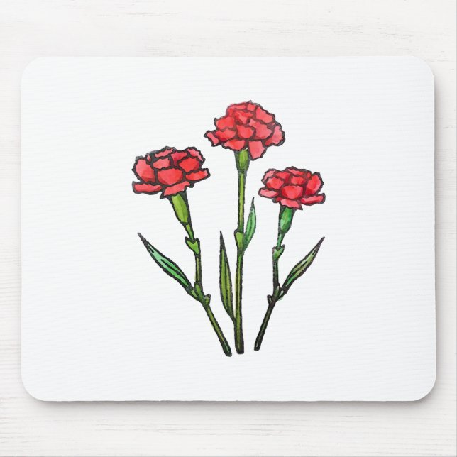 Carnation watercolor painting mouse pad (Front)