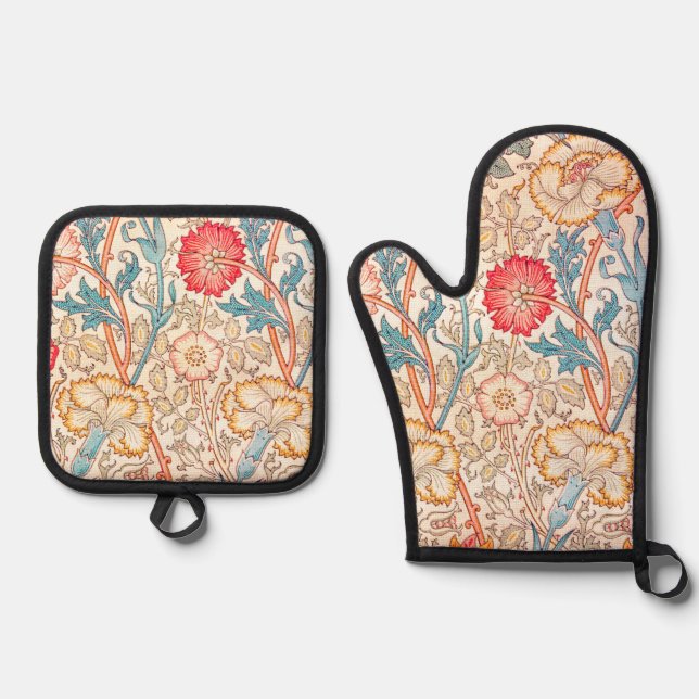 Carnation, William Morris Oven Mitt & Pot Holder Set (Front)
