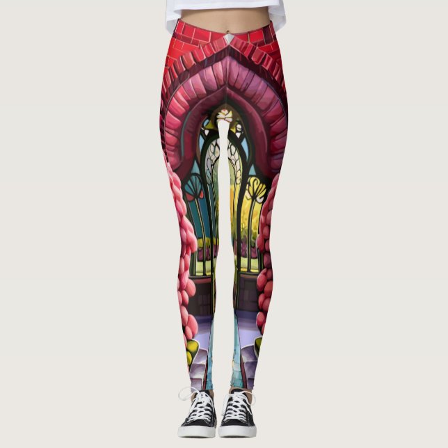 Carnations Adorn Gate, Welcome to Secret Garden Leggings (Front)