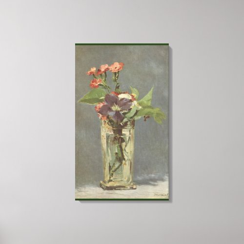 Carnations and Clematis in a Crystal Vase by Manet Canvas Print