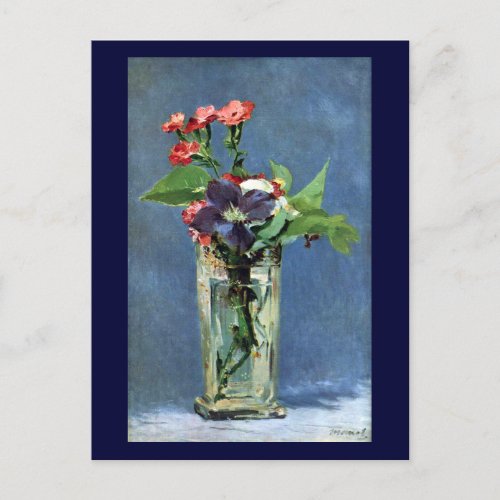 Carnations and Clematis in a Crystal Vase Manet Postcard