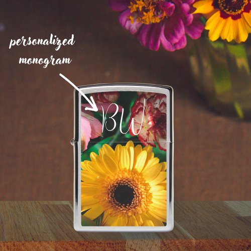 Carnations and yellow gerbera zippo lighter