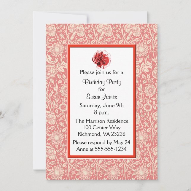 Carnations Birthday Party Invitation (Front)