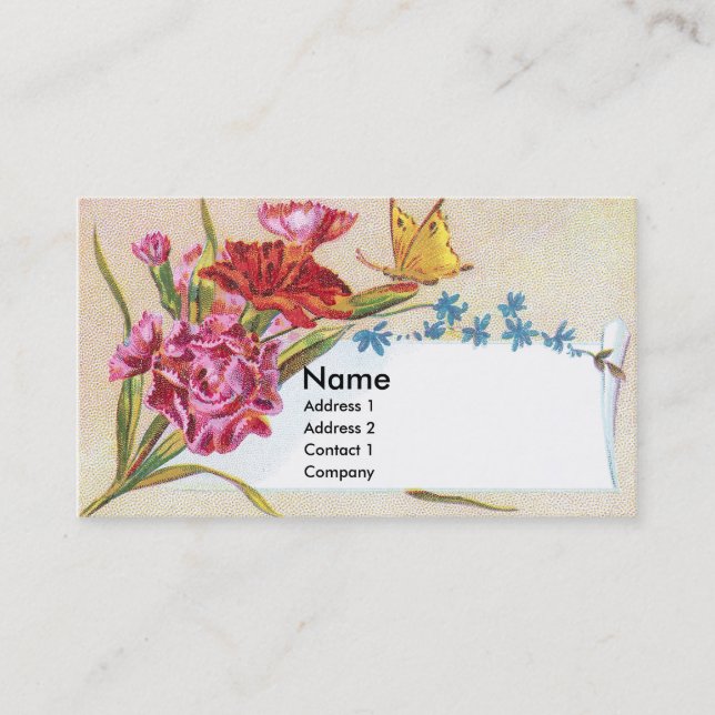 Carnations & Butterfly Victorian Trade Card (Front)