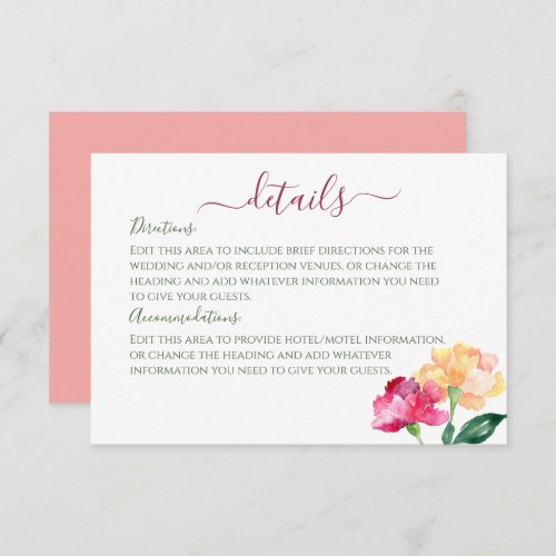 Carnations  Forget Me Nots Wedding Details Enclosure Card