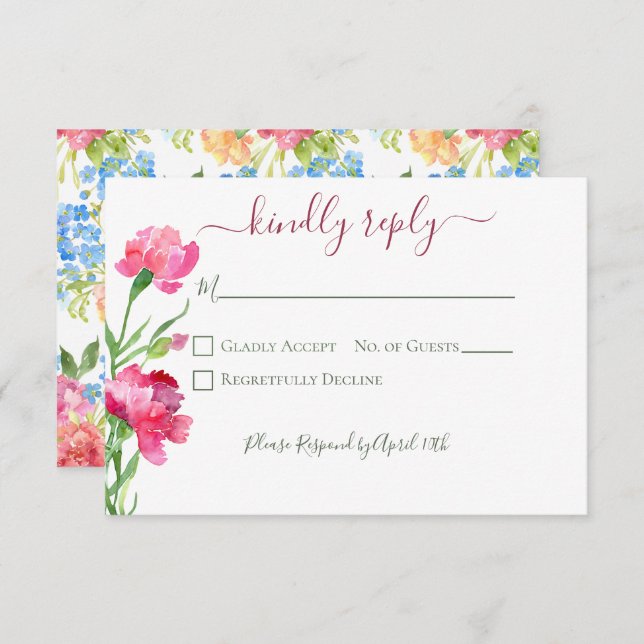 Carnations & Forget Me Nots Wedding  RSVP Card (Front/Back)