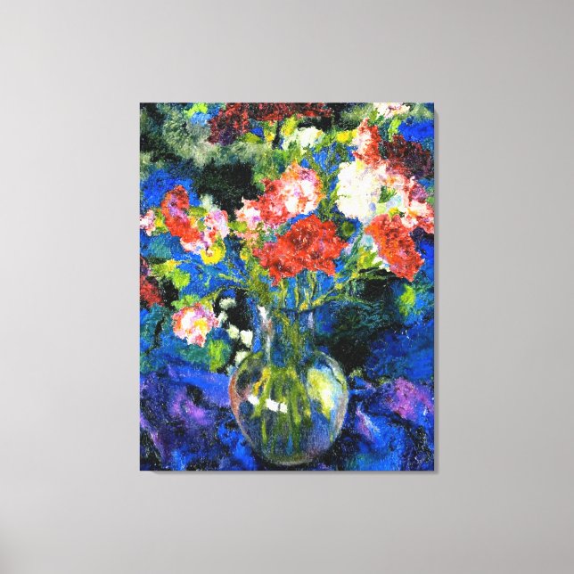 Carnations in a Round Glass Vase Canvas Print (Front)