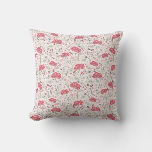 Carnations in salmon pink stylized floral throw pillow