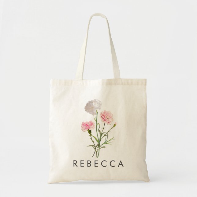 Carnations January Custom Birth Flower Tote Bag (Front)