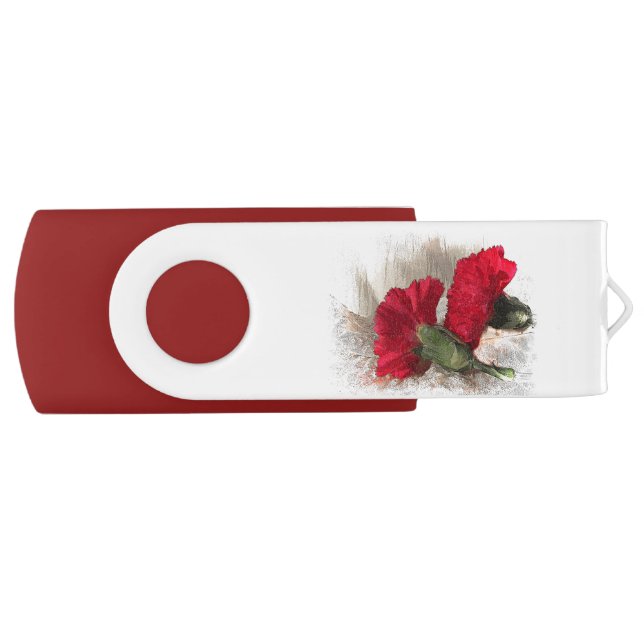 Carnations on Brocade Swivel USB 2.0 Flash Drive (Front)