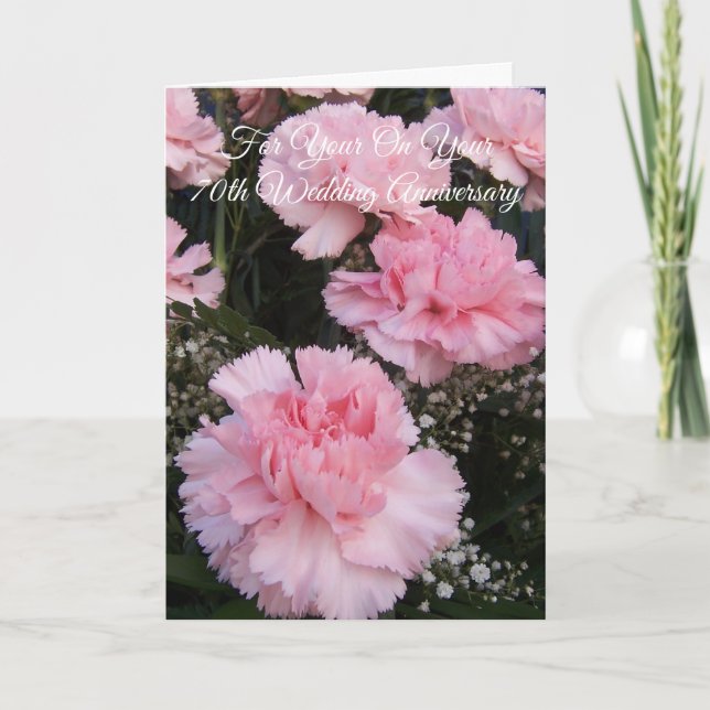 Carnations Personalised 70th Wedding Anniversary Card (Front)