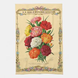 Carnations Retro Victorian Era Botanical Art Kitchen Towel