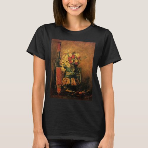 Carnations Roses and a Bottle by Vincent van Gogh T_Shirt