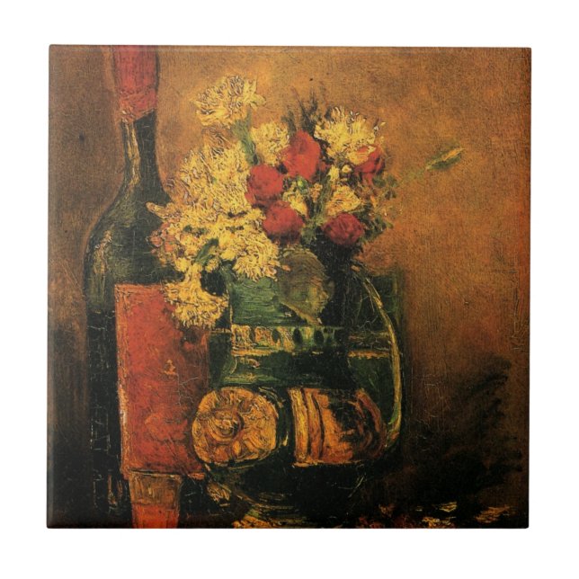 Carnations, Roses and a Bottle by Vincent van Gogh Tile (Front)