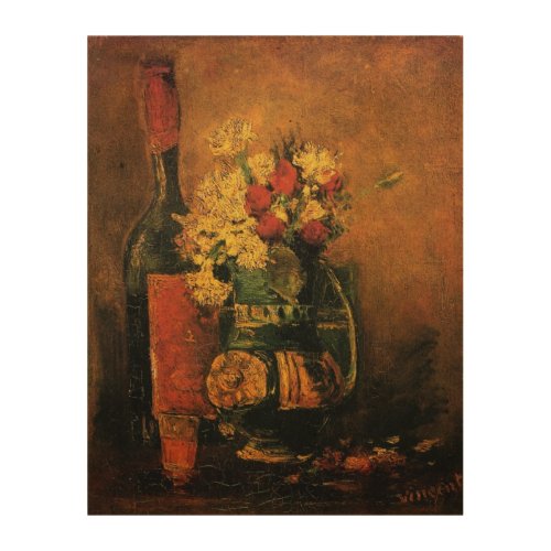 Carnations Roses and a Bottle by Vincent van Gogh Wood Wall Art