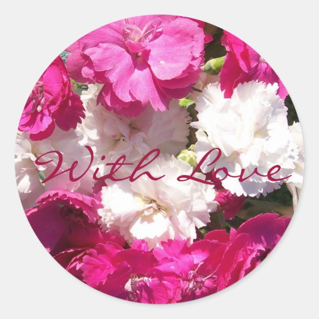 carnations, With Love Classic Round Sticker (Front)