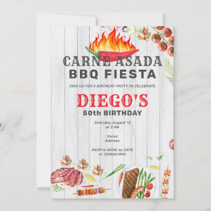 Carne Asada Rustic Mexican BBQ Birthday Party Invitation