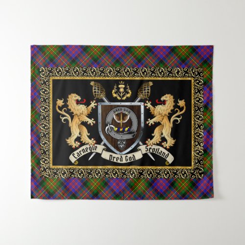 Carnegie Clan Badge  Motto wLions  Tapestry