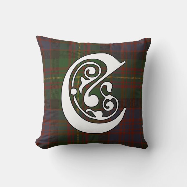 Carnegie Clan Tartan Monogram Throw Pillow (Front)