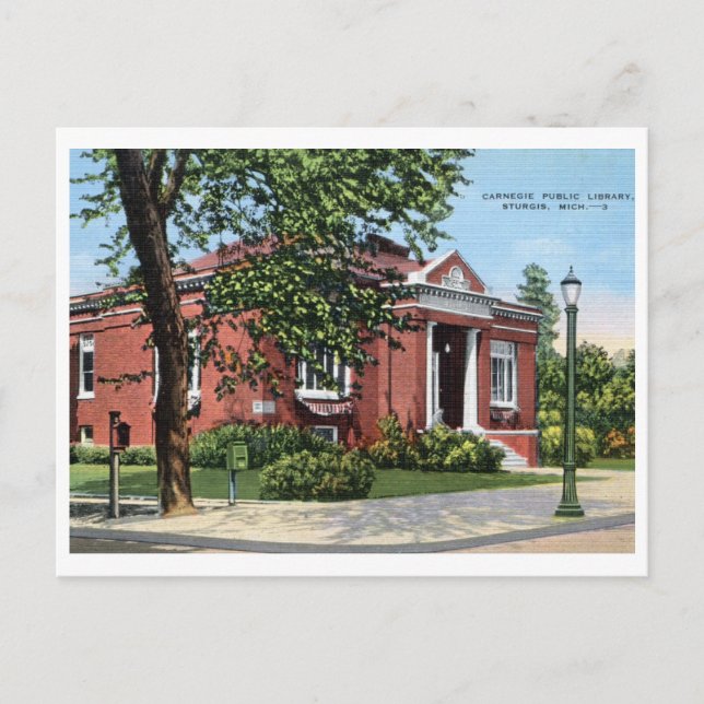 Carnegie Library, Sturgis, Michigan Vintage Postcard (Front)