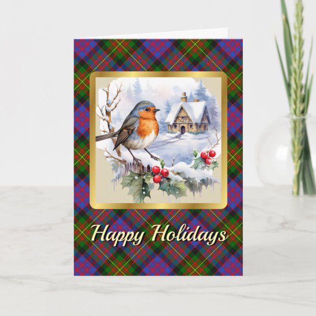 Carnegie Tartan w/Robin Personalized Xmas Card (Front)
