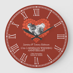 Carnelian 17th wedding anniversary custom photo large clock
