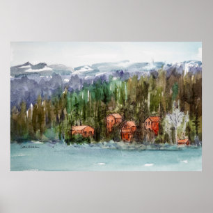 Carnelian Bay Lake Tahoe Cabins Watercolor Poster