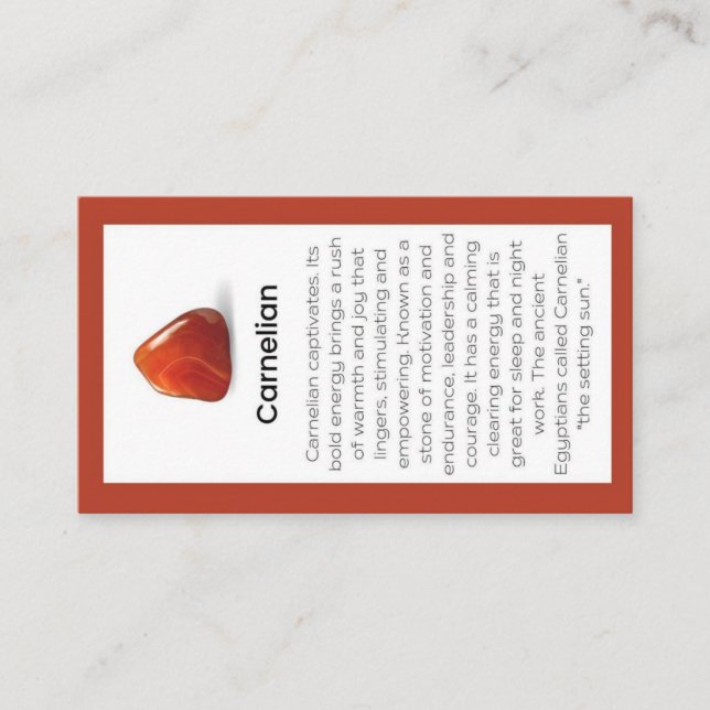Carnelian Crystal Meaning Jewelry Display Card  (Front)