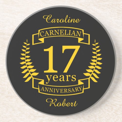 Carnelian Gemstone wedding anniversary 17 years Coaster