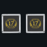 Carnelian Gemstone wedding anniversary 17 years Cufflinks<br><div class="desc">A design to celebrate 17 years of marriage. This design has a yellow (Carnelian) colored laurel design on a black background. Carnelian is the traditional gemstone for this occasion. The text reads Carnelian 17 years anniversary. A romantic design to celebrate your 17th year of marriage. If you would like any...</div>