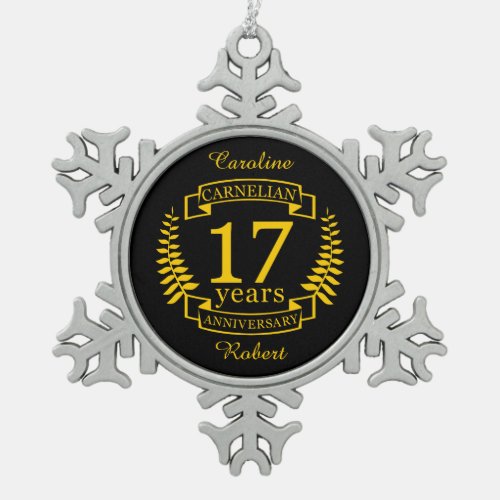 Carnelian Gemstone wedding anniversary 17 years Snowflake Pewter Christmas Ornament