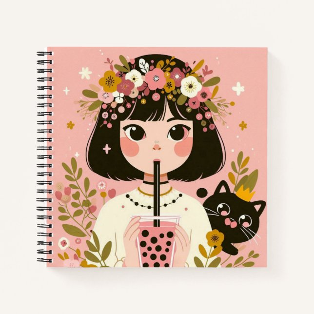 Carnet de notes “La petite fille au bubble tea“ Notebook (Front)