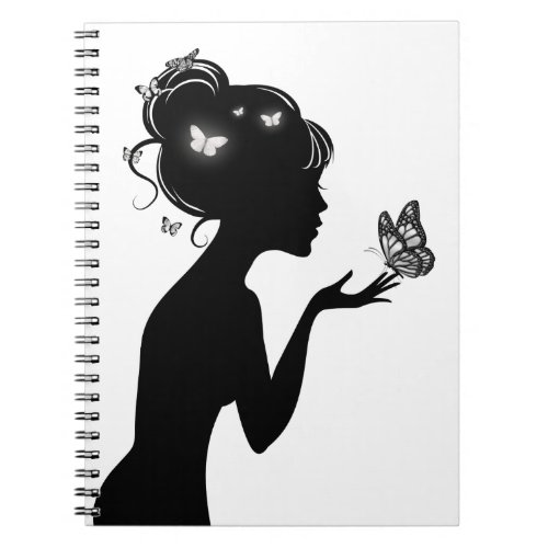 Carnet La femme aux papillons noir argent Notebook
