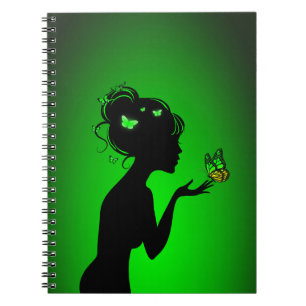 Carnet La femme papillons verts Notebook