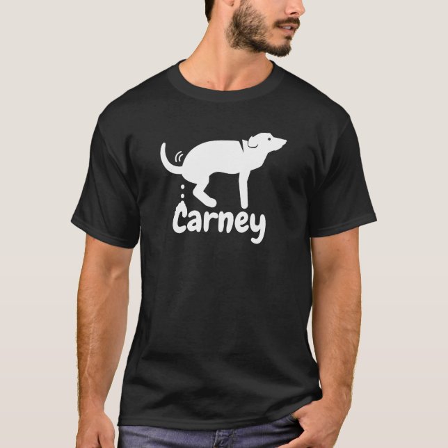 Carney Dog Pooping (white logo) T-Shirt (Front)