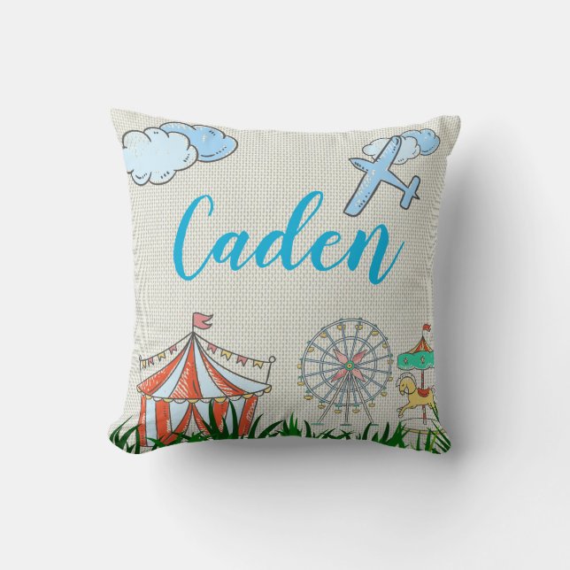 Carnival Amusement Park Circus Airplane Name Throw Pillow (Front)