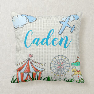 Carnival Amusement Park Circus Airplane Name Throw Pillow