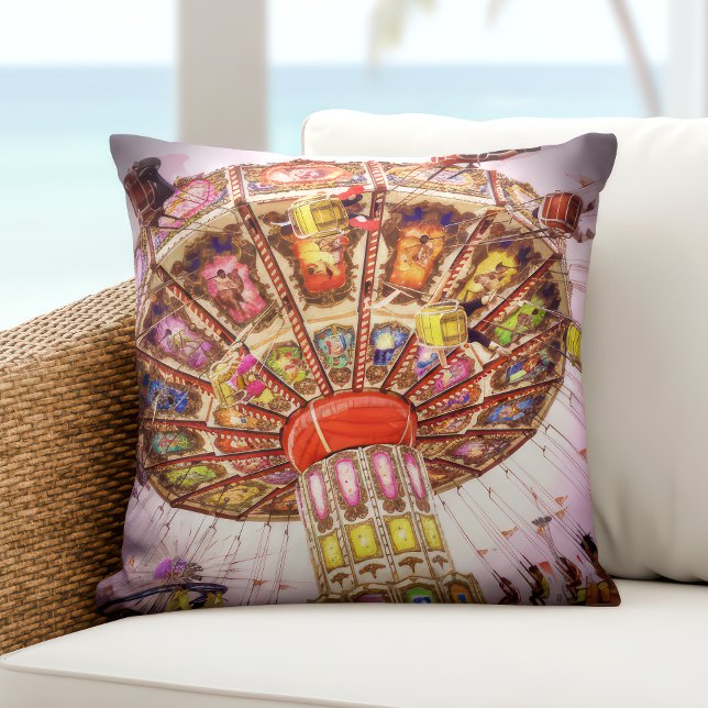 Carnival Amusement Park Swing Ride Pink Photo Throw Pillow (Creator Uploaded)