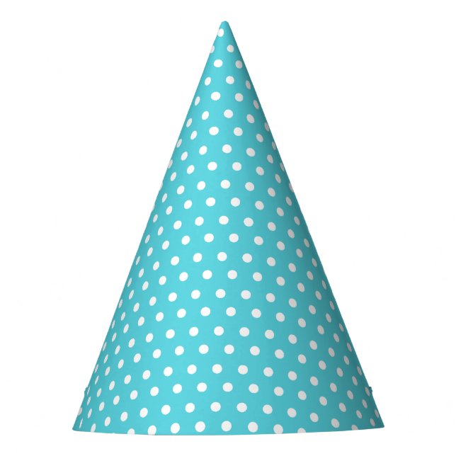 Carnival Aqua Blue White Small Tiny Dot Party Hat (Front)